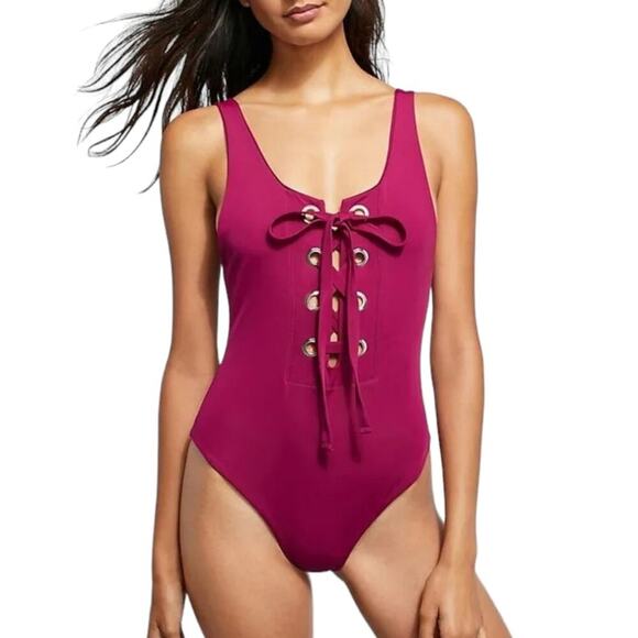 Mara Hoffman Desa Lace Up One Piece Swimsuit Berry Anthro Free People NWOT - Picture 1 of 9